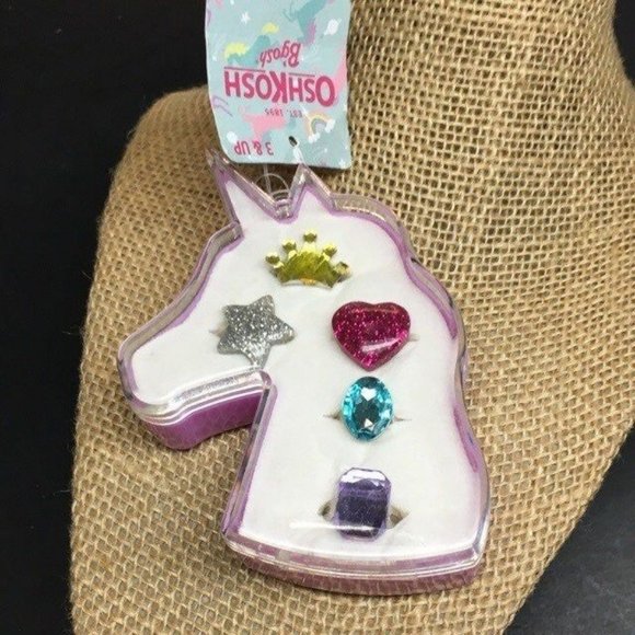 OshKosh Bgosh Ring Lot Adjustable Bling Unicorn Girls Size 5 Crown Heart Barbie - Picture 1 of 3
